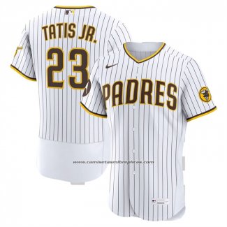 Camiseta Beisbol Hombre San Diego Padres Fernando Tatis Jr Primera Autentico Parche Patrocinador Blanco