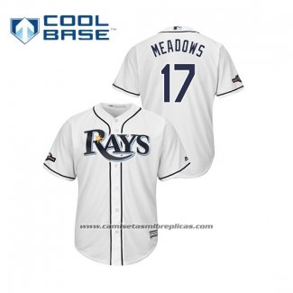 Camiseta Beisbol Hombre Tampa Bay Rays Austin Meadows 2019 Postemporada Cool Base Blanco