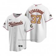 Camiseta Beisbol Hombre Washington Nationals Stephen Strasburg Gold-Trimmed Championship Replica Blanco