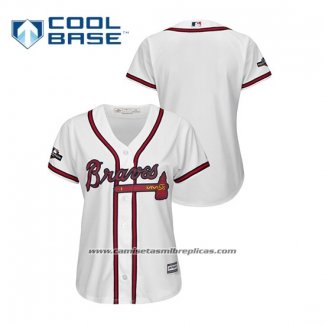 Camiseta Beisbol Mujer Atlanta Braves 2019 Postemporada Cool Base Blanco