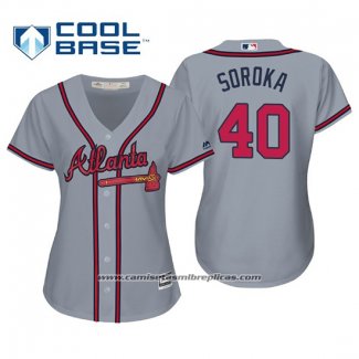 Camiseta Beisbol Mujer Atlanta Braves Mike Soroka Cool Base Road 2019 Gris