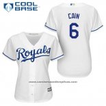 Camiseta Beisbol Mujer Kansas City Royals Lorenzo Cain 6 Blanco Primera Cool Base
