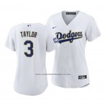 Camiseta Beisbol Mujer Los Angeles Dodgers Chris Taylor 2021 Gold Program Replica Blanco