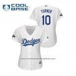 Camiseta Beisbol Mujer Los Angeles Dodgers Justin Turner 2019 Postemporada Cool Base Blanco