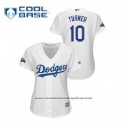 Camiseta Beisbol Mujer Los Angeles Dodgers Justin Turner 2019 Postemporada Cool Base Blanco