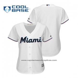 Camiseta Beisbol Mujer Miami Marlins Cool Base Primera Personalizada 2019 Blanco