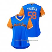 Camiseta Beisbol Mujer Miami Marlins Dan Straily 2018 LLWS Players Weekend Thunder Azul