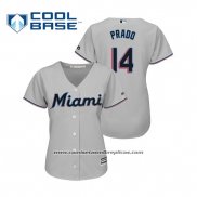 Camiseta Beisbol Mujer Miami Marlins Martin Prado Cool Base Road 2019 Gris