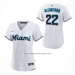 Camiseta Beisbol Mujer Miami Marlins Sandy Alcantara Primera Replica Blanco