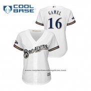 Camiseta Beisbol Mujer Milwaukee Brewers Ben Gamel 2019 Postemporada Cool Base Blanco