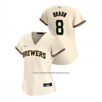 Camiseta Beisbol Mujer Milwaukee Brewers Ryan Braun 2020 Replica Primera Crema