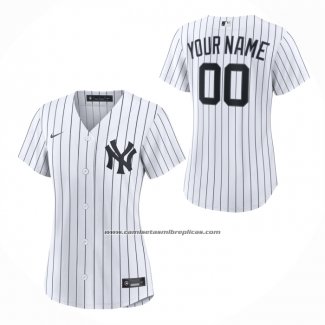 Camiseta Beisbol Mujer New York Yankees Primera Replica Personalizada Blanco