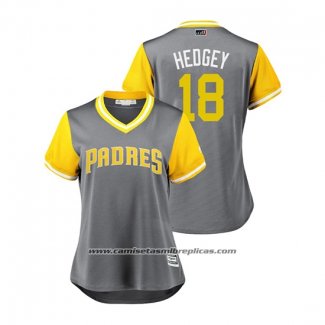 Camiseta Beisbol Mujer San Diego Padres Austin Hedges 2018 LLWS Players Weekend Hedgey Gris