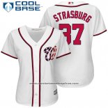 Camiseta Beisbol Mujer Washington Nationals 37 Stephen Strasburg Blanco 2017 Cool Base