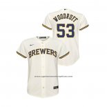 Camiseta Beisbol Nino Milwaukee Brewers Brandon Woodruff Replica Primera Crema