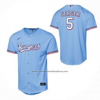 Camiseta Beisbol Nino Texas Rangers Corey Seager Alterno Replica Azul Claro