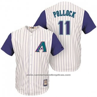 Camiseta Beisbol Hombre Arizona Diamondbacks 11 A.J. Pollock Cream Violeta Cooperstown