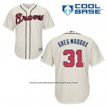 Camiseta Beisbol Hombre Atlanta Braves 31 Greg Maddux Crema Alterno Cool Base