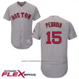 Camiseta Beisbol Hombre Boston Red Sox 15 Dustin Pedroia Gris Autentico Collection Flex Base