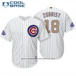 Camiseta Beisbol Hombre Chicago Cubs 18 Ben Zobrist Blanco Oro Cool Base