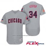 Camiseta Beisbol Hombre Chicago Cubs 2017 Estrellas y Rayas Cubs 34 Jon Lester Gris Flex Base