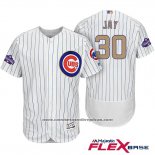 Camiseta Beisbol Hombre Chicago Cubs 30 Jon Jay Blanco Oro Flex Base