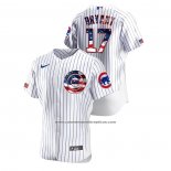 Camiseta Beisbol Hombre Chicago Cubs Kris Bryant 2020 Stars & Stripes 4th of July Blanco