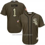 Camiseta Beisbol Hombre Chicago White Sox 1 Adam Eaton Verde Salute To Service