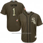 Camiseta Beisbol Hombre Chicago White Sox 1 Adam Eaton Verde Salute To Service