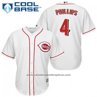 Camiseta Beisbol Hombre Cincinnati Reds Brandon Phillips 4 Blanco Primera Cool Base