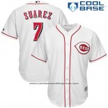 Camiseta Beisbol Hombre Cincinnati Reds Eugenio Suarez 7 Blanco Cool Base