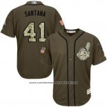 Camiseta Beisbol Hombre Cleveland Indians 41 Carlos Santana Verde Salute To Service