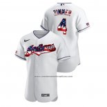 Camiseta Beisbol Hombre Cleveland Indians Bradley Zimmer 2020 Stars & Stripes 4th of July Blanco