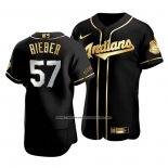 Camiseta Beisbol Hombre Cleveland Indians Shane Bieber Golden Edition Autentico Negro