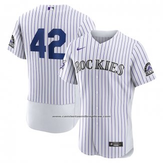 Camiseta Beisbol Hombre Colorado Rockies Jackie Robinson Autentico Blanco