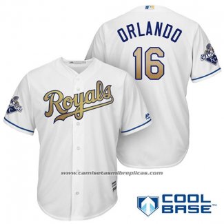 Camiseta Beisbol Hombre Kansas City Royals Campeones 16 Paulo Orlando Cool Base Oro