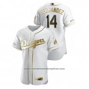 Camiseta Beisbol Hombre Los Angeles Dodgers Enrique Hernandez Golden Edition Autentico Blanco