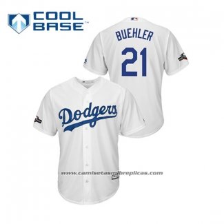 Camiseta Beisbol Hombre Los Angeles Dodgers Walker Buehler 2019 Postemporada Cool Base Blanco