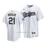 Camiseta Beisbol Hombre Los Angeles Dodgers Walker Buehler 2021 Gold Program Replica Blanco