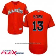 Camiseta Beisbol Hombre Miami Marlins Marchell Ozuna 13 Flex Base Firebrick