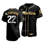 Camiseta Beisbol Hombre Miami Marlins Sandy Alcantara Golden Edition Autentico Negro