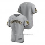 Camiseta Beisbol Hombre Milwaukee Brewers Autentico 2020 Road Gris