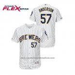 Camiseta Beisbol Hombre Milwaukee Brewers Chase Anderson Autentico Flex Base Blanco Azul