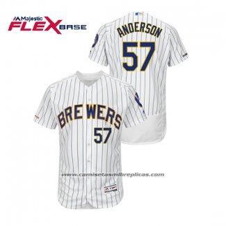 Camiseta Beisbol Hombre Milwaukee Brewers Chase Anderson Autentico Flex Base Blanco Azul