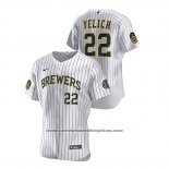 Camiseta Beisbol Hombre Milwaukee Brewers Christian Yelich Autentico 2020 Primera Blanco