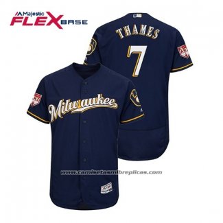 Camiseta Beisbol Hombre Milwaukee Brewers Eric Thames Flex Base Entrenamiento de Primavera 2019 Azul