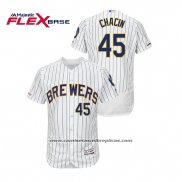 Camiseta Beisbol Hombre Milwaukee Brewers Jhoulys Chacin Autentico Flex Base Blanco Azul