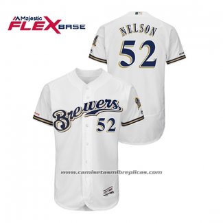 Camiseta Beisbol Hombre Milwaukee Brewers Jimmy Nelson Autentico Flex Base Blanco