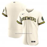 Camiseta Beisbol Hombre Milwaukee Brewers Primera Autentico Logo Crema