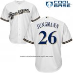 Camiseta Beisbol Hombre Milwaukee Brewers Taylor Jungmann Blanco Autentico Collection Cool Base Custom